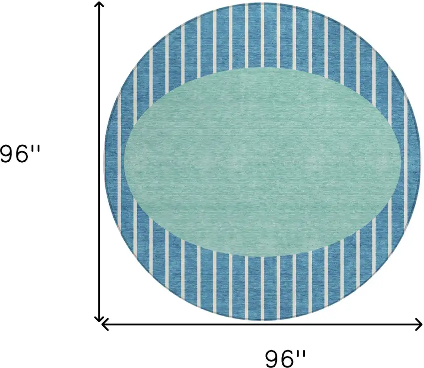 8' Teal Blue And Aqua Round Striped Washable Indoor Outdoor Area Rug Photo 3