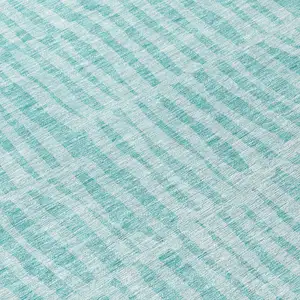 Photo of 8' Teal Blue And Aqua Round Striped Washable Indoor Outdoor Area Rug