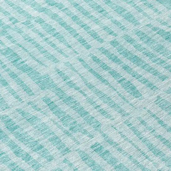8' Teal Blue And Aqua Round Striped Washable Indoor Outdoor Area Rug Photo 8