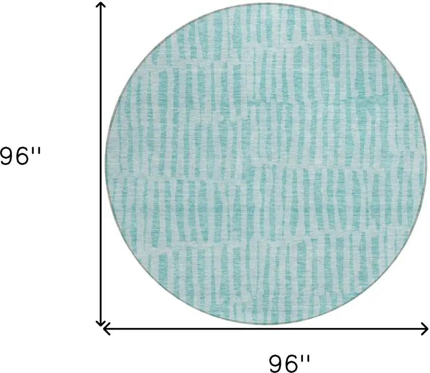 8' Teal Blue And Aqua Round Striped Washable Indoor Outdoor Area Rug Photo 3