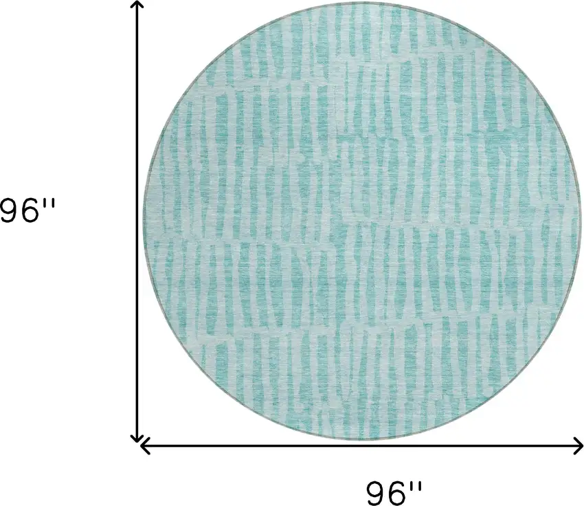 8' Teal Blue And Aqua Round Striped Washable Indoor Outdoor Area Rug Photo 3