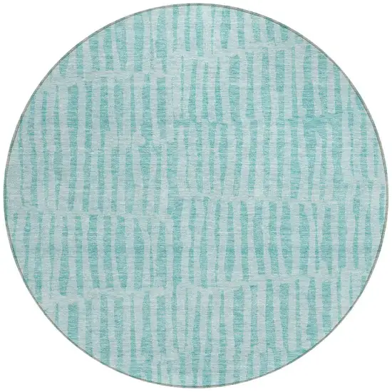 8' Teal Blue And Aqua Round Striped Washable Indoor Outdoor Area Rug Photo 5