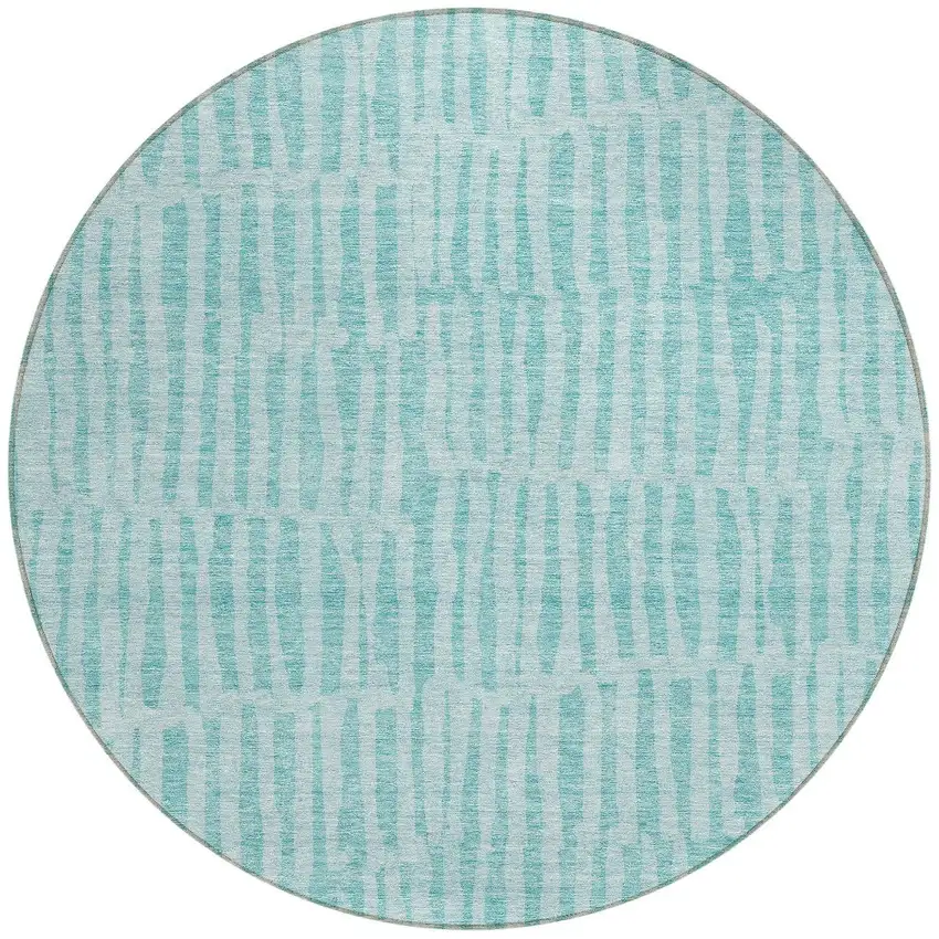 8' Teal Blue And Aqua Round Striped Washable Indoor Outdoor Area Rug Photo 5