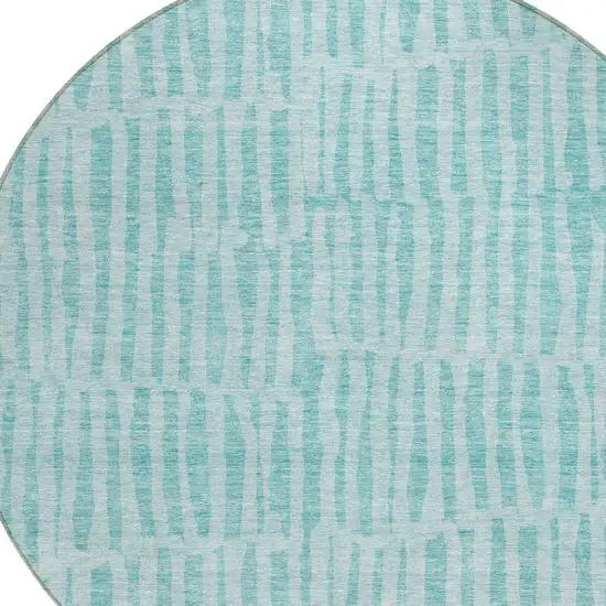 8' Teal Blue And Aqua Round Striped Washable Indoor Outdoor Area Rug Photo 4
