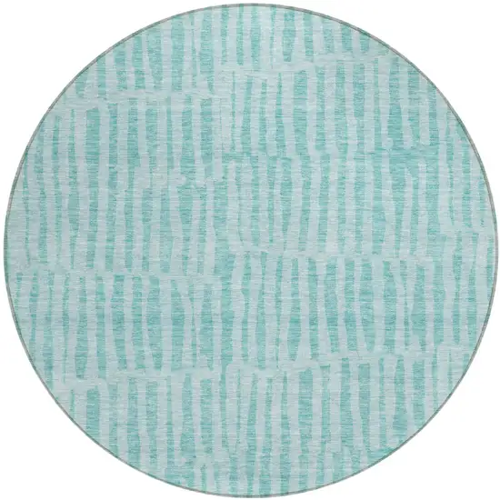8' Teal Blue And Aqua Round Striped Washable Indoor Outdoor Area Rug Photo 2