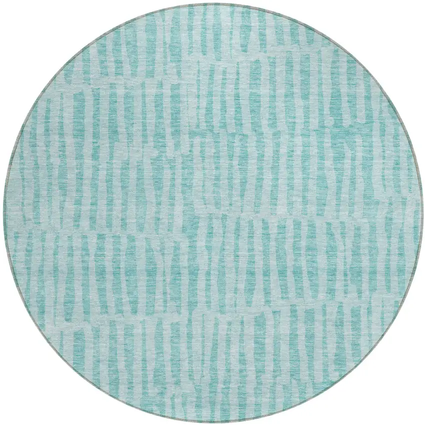 8' Teal Blue And Aqua Round Striped Washable Indoor Outdoor Area Rug Photo 2