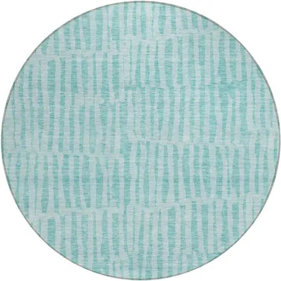 8' Teal Blue And Aqua Round Striped Washable Indoor Outdoor Area Rug Photo 2