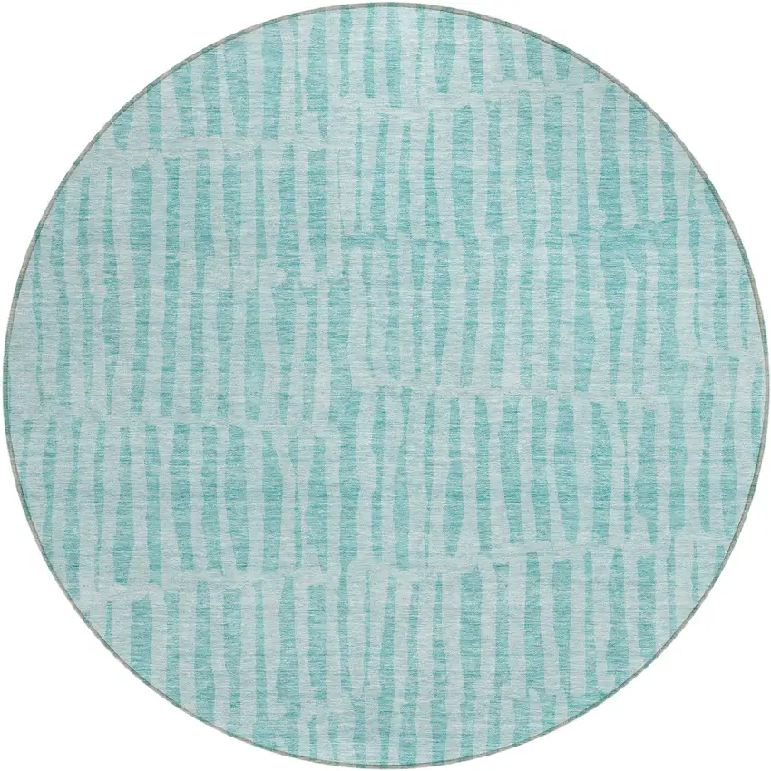 8' Teal Blue And Aqua Round Striped Washable Indoor Outdoor Area Rug Photo 2