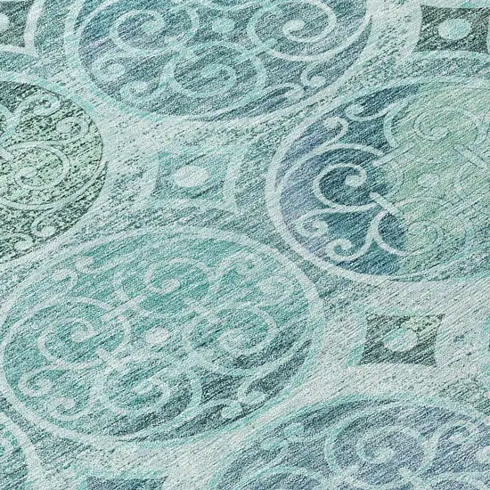 8' Teal Blue And Aqua Round Trellis Washable Indoor Outdoor Area Rug Photo 9