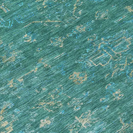 8' Teal Blue And Artichoke Green Round Medallion Washable Indoor Outdoor Area Rug Photo 8
