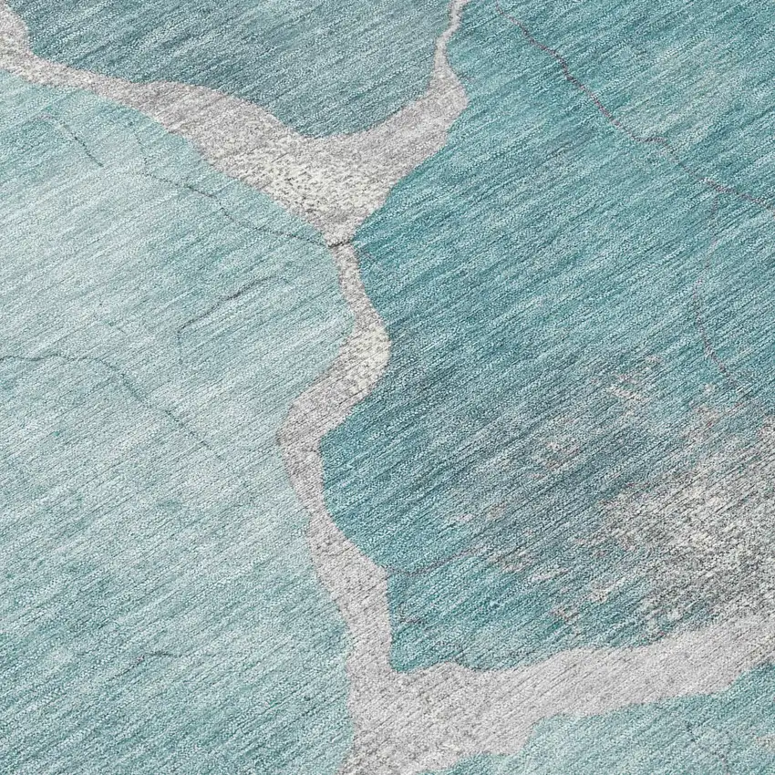 8' Teal Blue And Beige Round Abstract Washable Indoor Outdoor Area Rug Photo 9