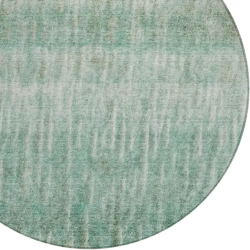 8' Teal Blue And Beige Round Abstract Washable Indoor Outdoor Area Rug Photo 6