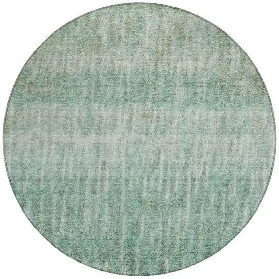8' Teal Blue And Beige Round Abstract Washable Indoor Outdoor Area Rug Photo 4