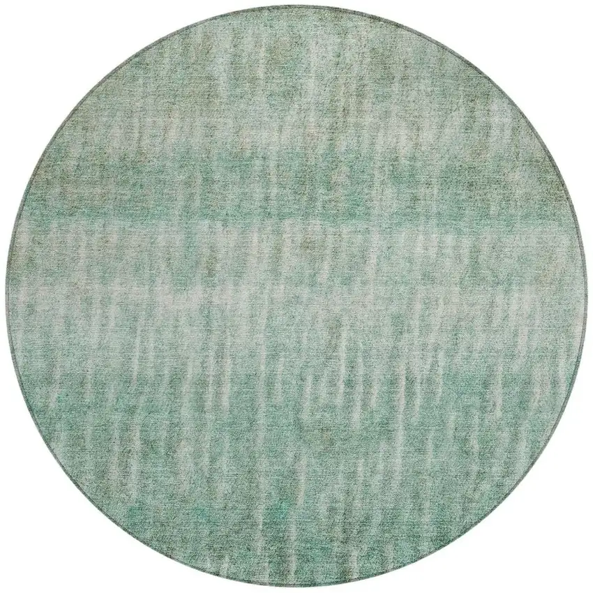 8' Teal Blue And Beige Round Abstract Washable Indoor Outdoor Area Rug Photo 4