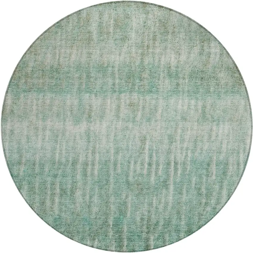8' Teal Blue And Beige Round Abstract Washable Indoor Outdoor Area Rug Photo 2