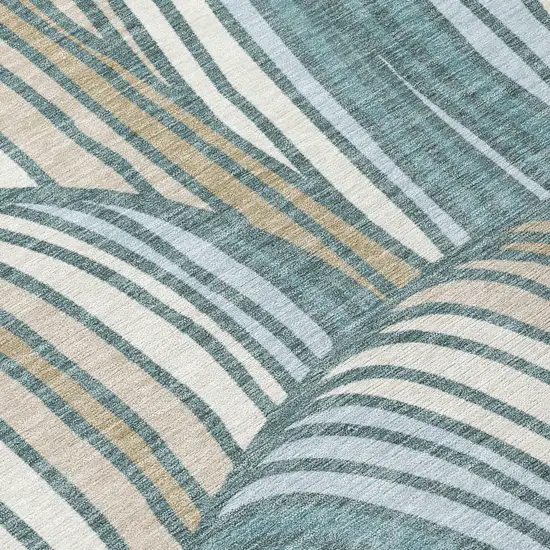 8' Teal Blue And Beige Round Abstract Washable Indoor Outdoor Area Rug Photo 7