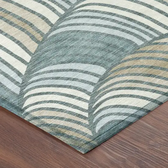 8' Teal Blue And Beige Round Abstract Washable Indoor Outdoor Area Rug Photo 6