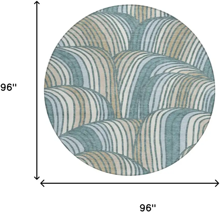 8' Teal Blue And Beige Round Abstract Washable Indoor Outdoor Area Rug Photo 8