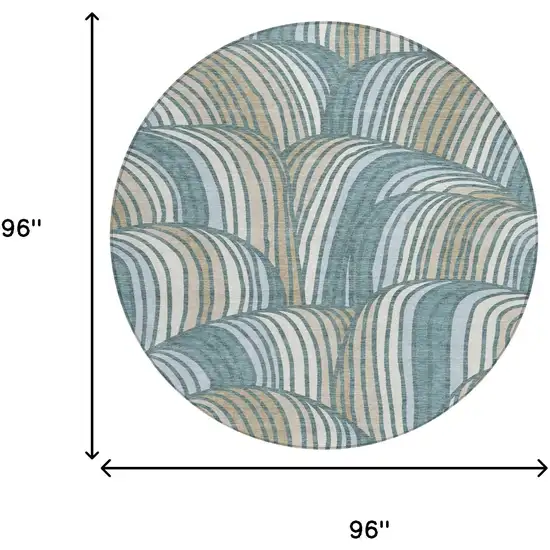 8' Teal Blue And Beige Round Abstract Washable Indoor Outdoor Area Rug Photo 8