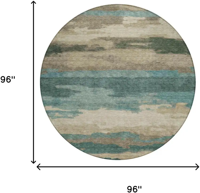 8' Teal Blue And Beige Round Abstract Washable Indoor Outdoor Area Rug Photo 7
