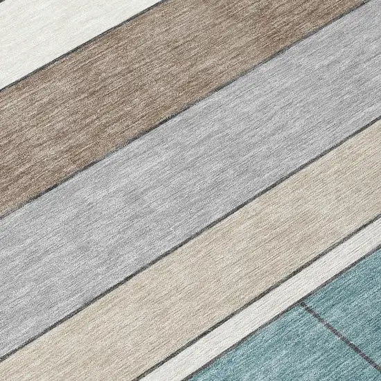 8' Teal Blue And Beige Round Geometric Washable Indoor Outdoor Area Rug Photo 4