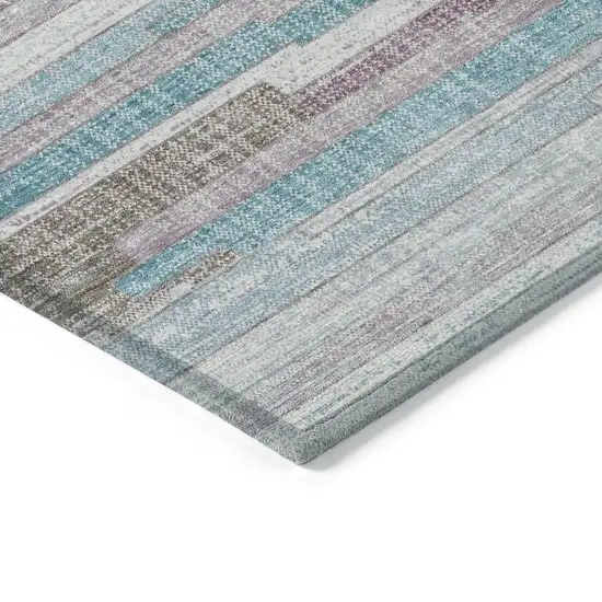 8' Teal Blue And Beige Round Striped Washable Indoor Outdoor Area Rug Photo 7