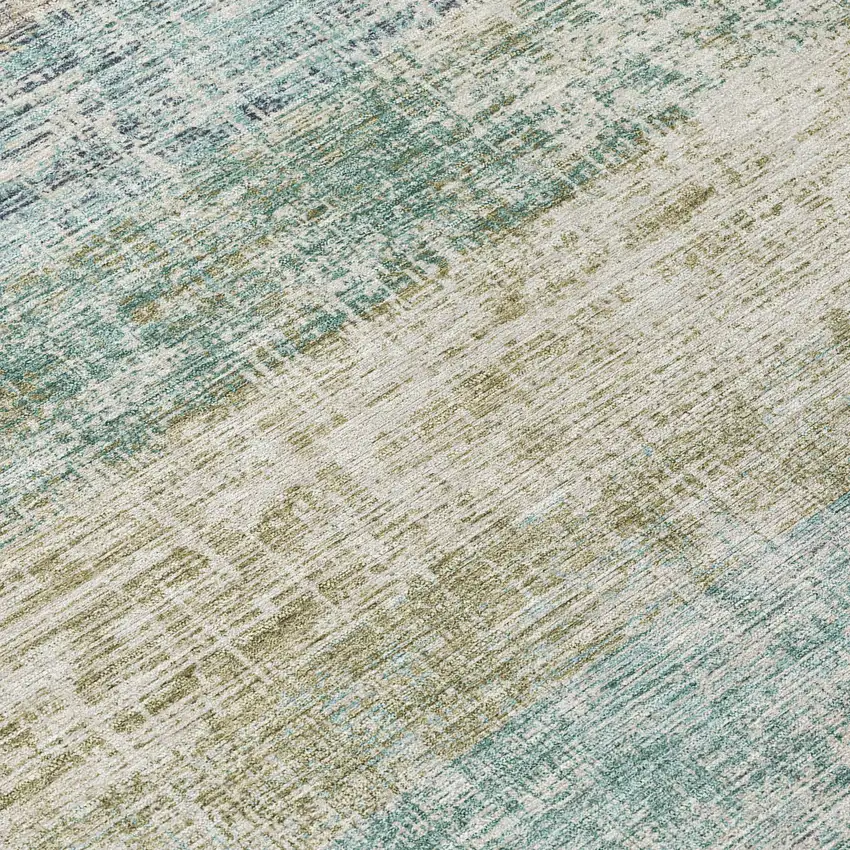 8' Teal Blue And Beige Round Striped Washable Indoor Outdoor Area Rug Photo 9