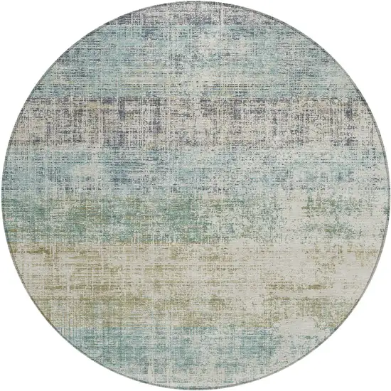 8' Teal Blue And Beige Round Striped Washable Indoor Outdoor Area Rug Photo 1