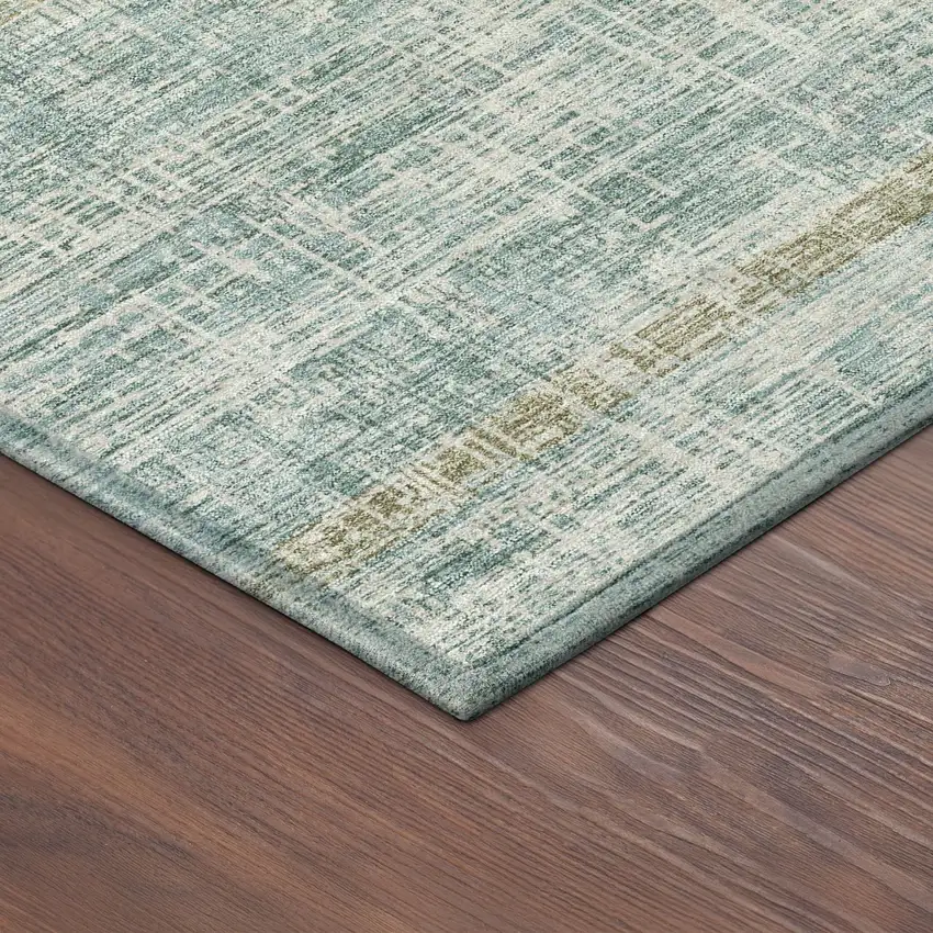 8' Teal Blue And Beige Round Striped Washable Indoor Outdoor Area Rug Photo 8