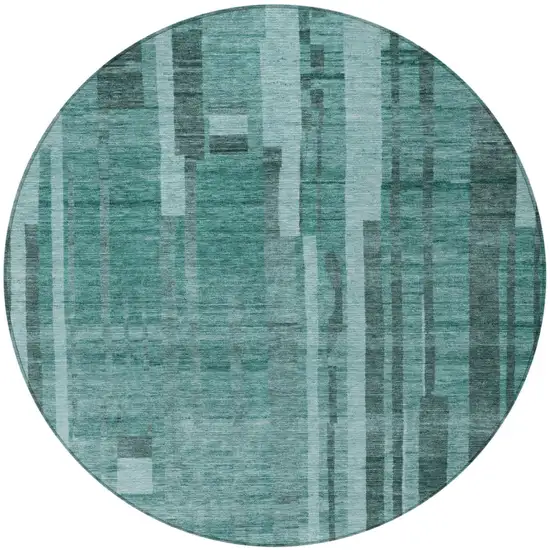8' Teal Blue And Black Round Striped Washable Indoor Outdoor Area Rug Photo 6