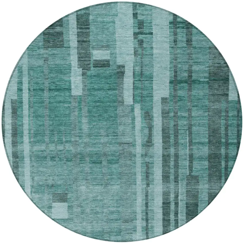8' Teal Blue And Black Round Striped Washable Indoor Outdoor Area Rug Photo 6