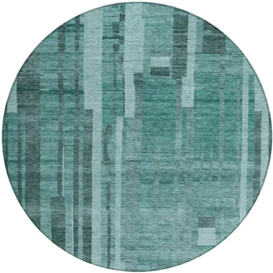 8' Teal Blue And Black Round Striped Washable Indoor Outdoor Area Rug Photo 2
