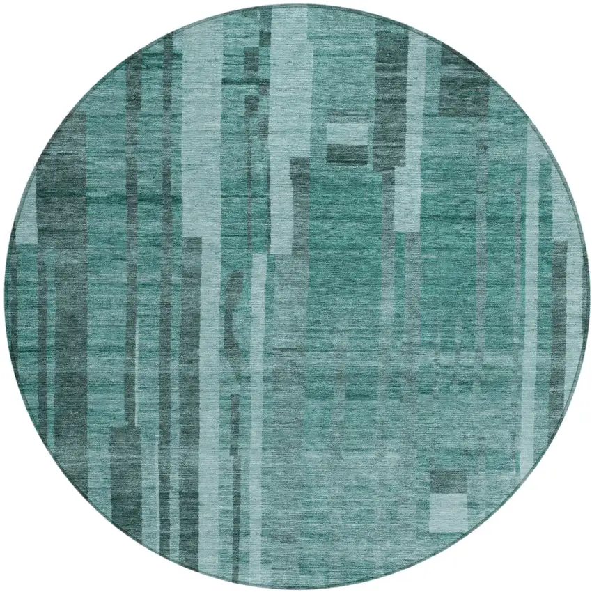 8' Teal Blue And Black Round Striped Washable Indoor Outdoor Area Rug Photo 2