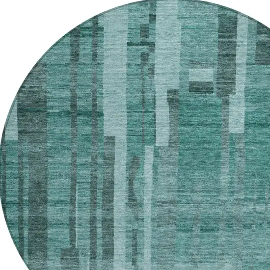 8' Teal Blue And Black Round Striped Washable Indoor Outdoor Area Rug Photo 5