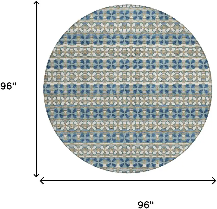 8' Teal Blue And Black Round Striped Washable Indoor Outdoor Area Rug Photo 8