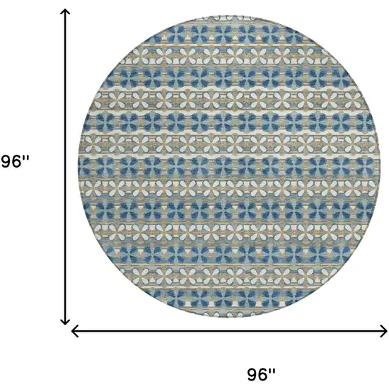 8' Teal Blue And Black Round Striped Washable Indoor Outdoor Area Rug Photo 8