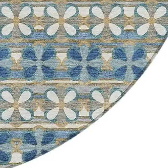 8' Teal Blue And Black Round Striped Washable Indoor Outdoor Area Rug Photo 3