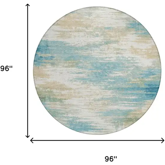 8' Teal Blue And Blue Round Abstract Washable Indoor Outdoor Area Rug Photo 5