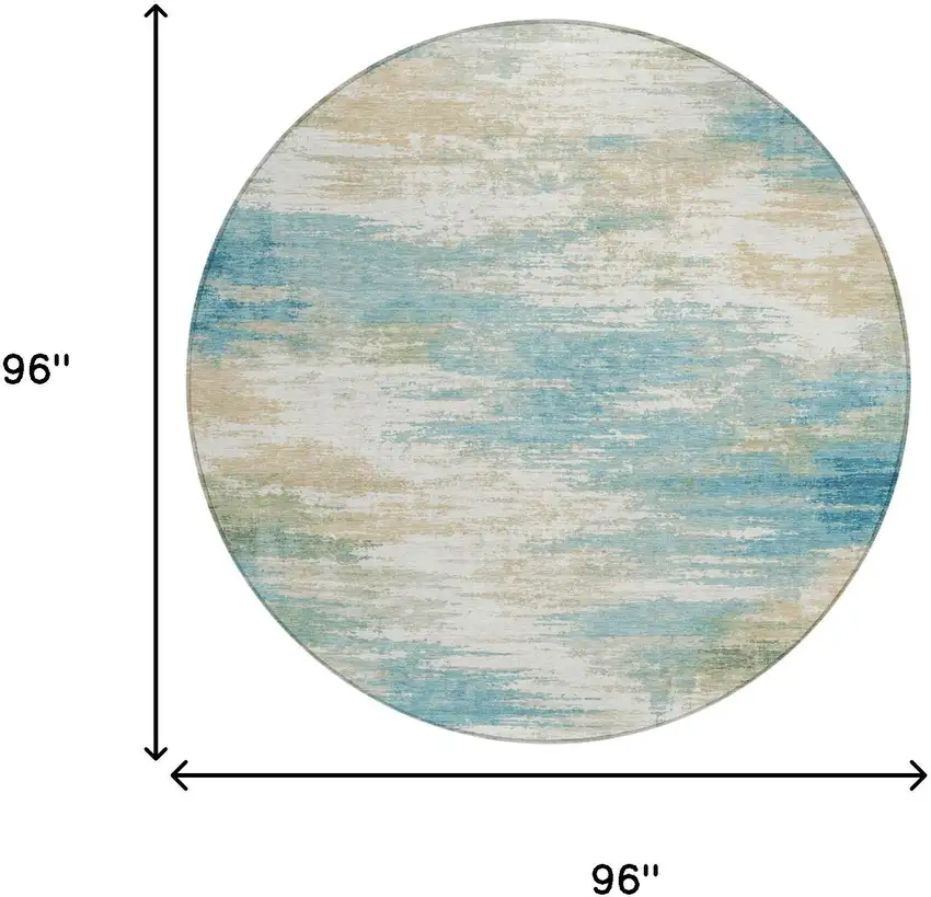 8' Teal Blue And Blue Round Abstract Washable Indoor Outdoor Area Rug Photo 5