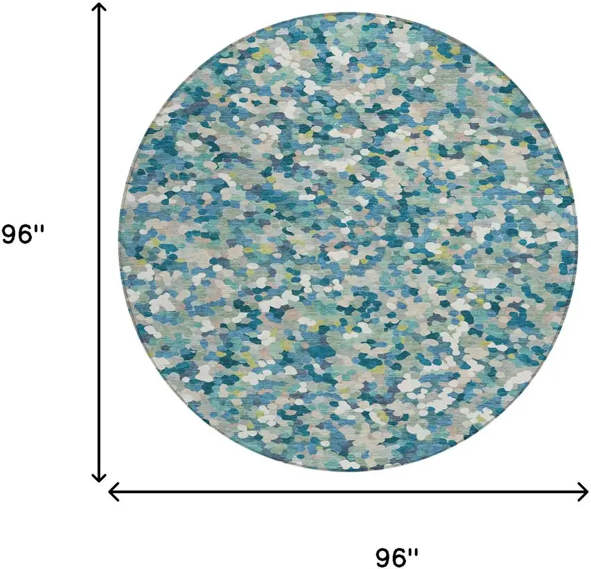 8' Teal Blue And Blue Round Geometric Washable Indoor Outdoor Area Rug Photo 8