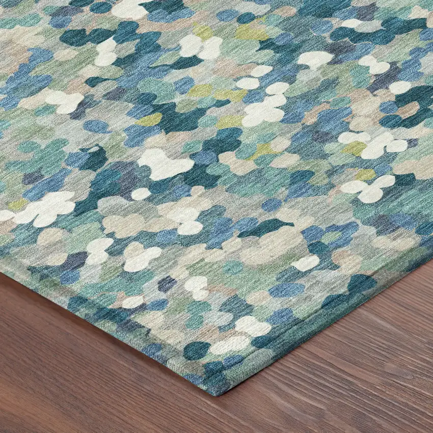 8' Teal Blue And Blue Round Geometric Washable Indoor Outdoor Area Rug Photo 6