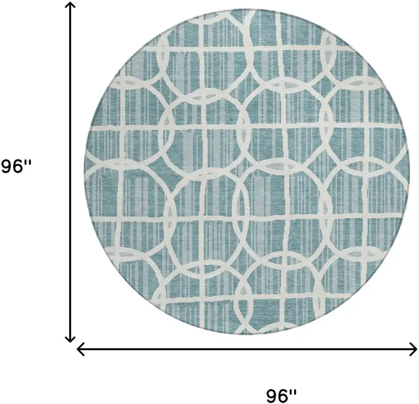 8' Teal Blue And Blue Round Geometric Washable Indoor Outdoor Area Rug Photo 5