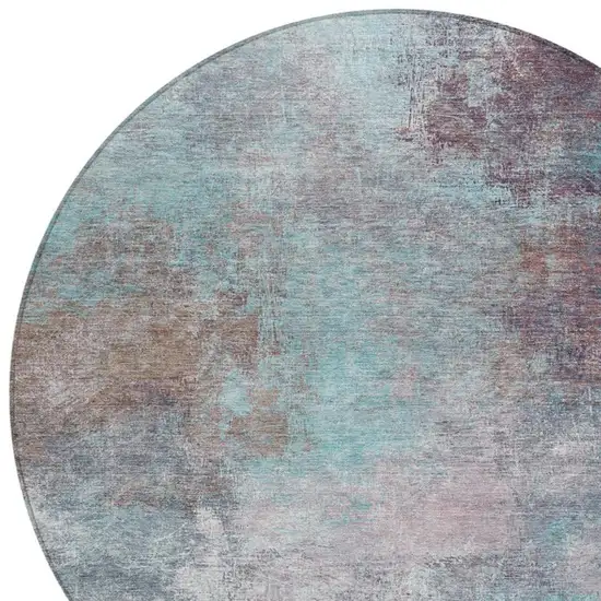 8' Teal Blue And Blush Round Abstract Washable Indoor Outdoor Area Rug Photo 7
