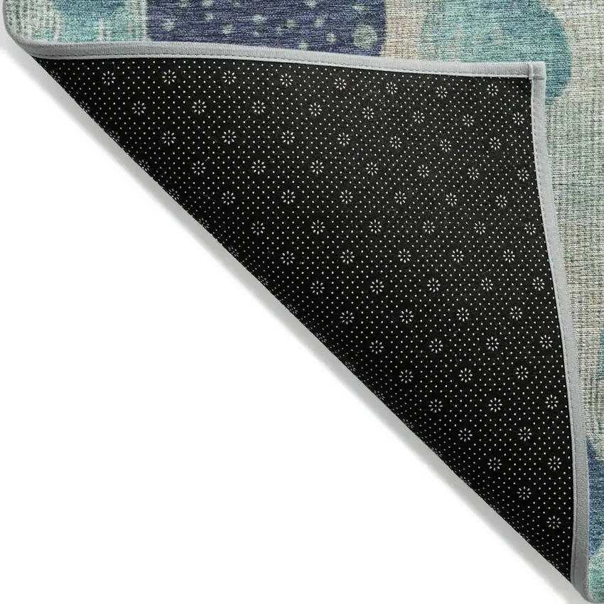 8' Teal Blue And Blush Round Geometric Washable Indoor Outdoor Area Rug Photo 9