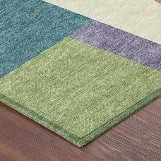 8' Teal Blue And Blush Round Geometric Washable Indoor Outdoor Area Rug Photo 6