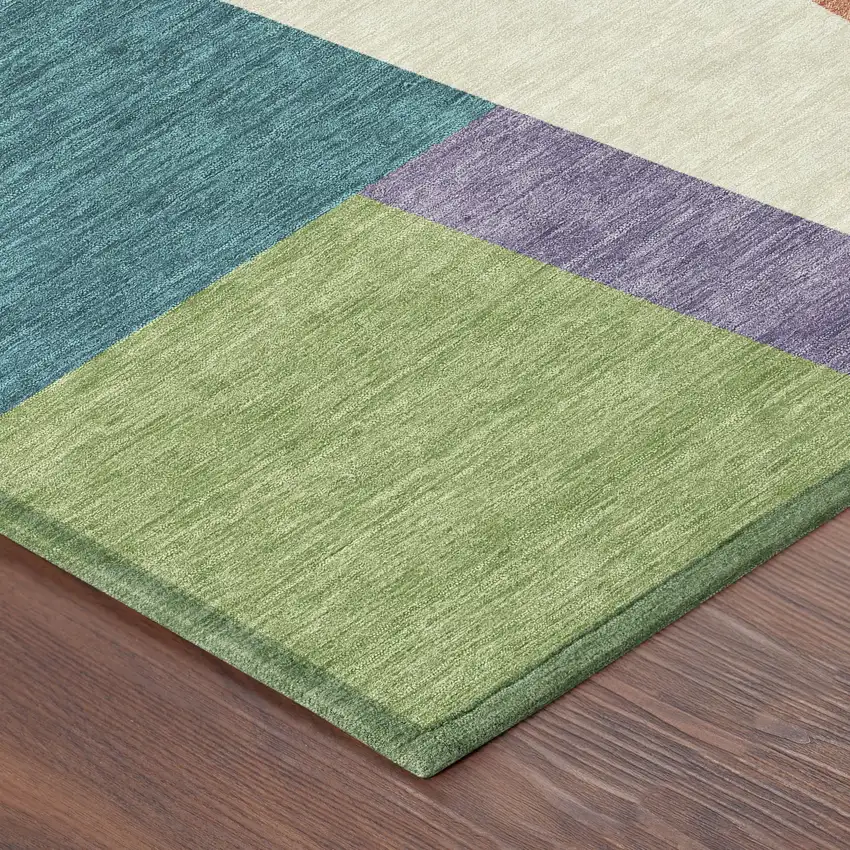 8' Teal Blue And Blush Round Geometric Washable Indoor Outdoor Area Rug Photo 6