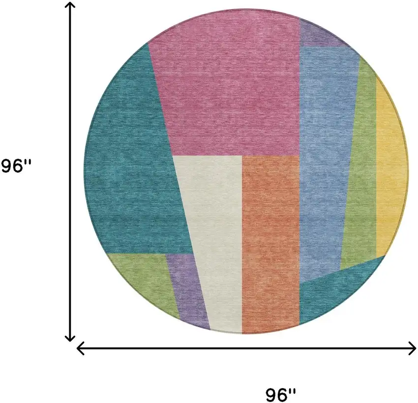 8' Teal Blue And Blush Round Geometric Washable Indoor Outdoor Area Rug Photo 8