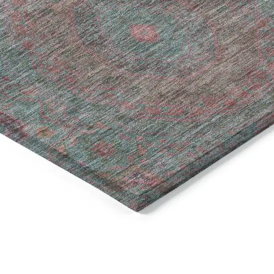 8' Teal Blue And Blush Round Medallion Washable Indoor Outdoor Area Rug Photo 8