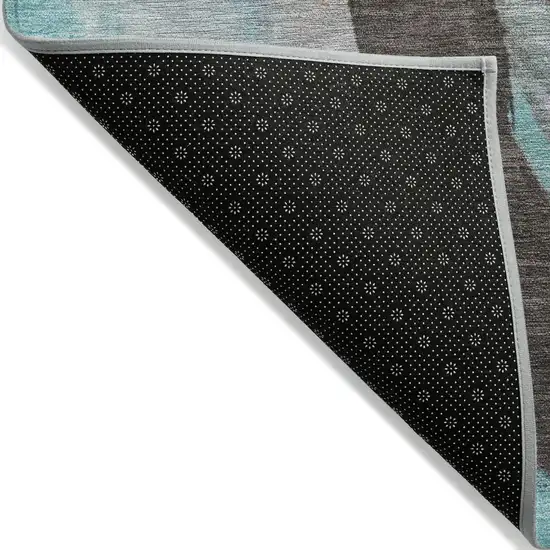 8' Teal Blue And Brown Round Abstract Washable Indoor Outdoor Area Rug Photo 8