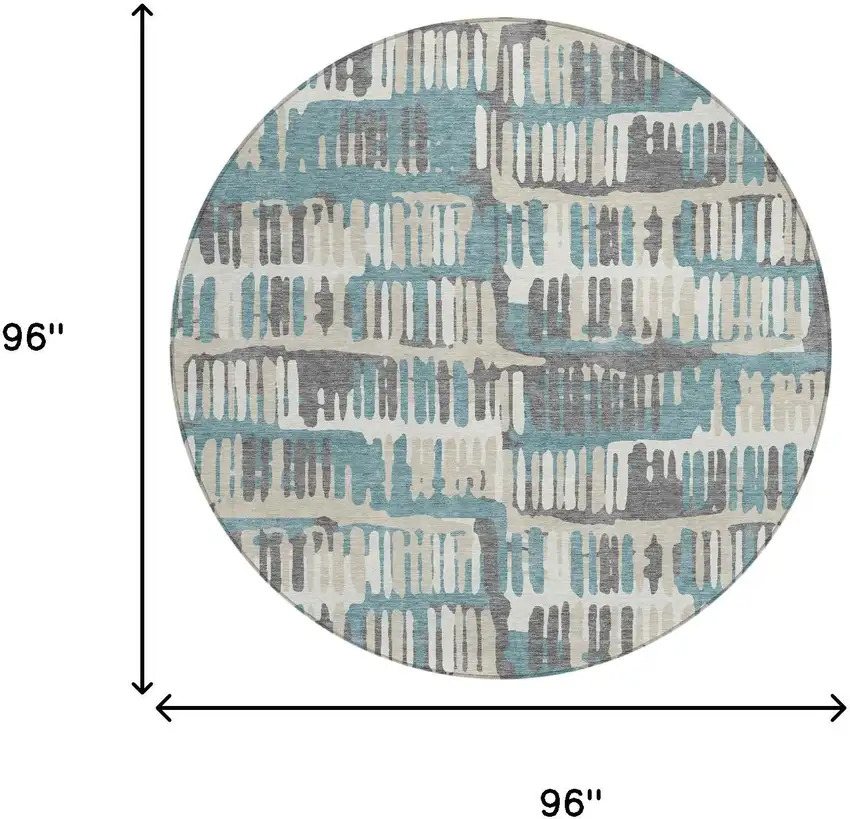 8' Teal Blue And Brown Round Abstract Washable Indoor Outdoor Area Rug Photo 9